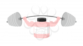 Pink Container sports nutrition  Press Overhead barbell. Vector illustration
