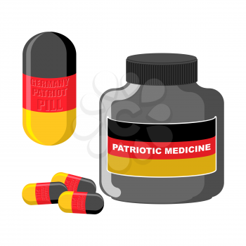 Patriotic medicine Germany. Pills with a German flag. Vector illustration. Medical bottle tablets