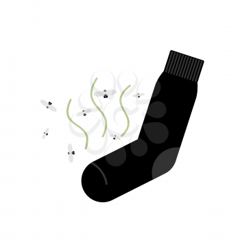 Dirty smelly sock with a bad smell and flies. Vector illustration #1139556  