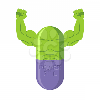 Power pills. Tablets for bodybuilding. Medication with big muscles. Vector illustration Athletic steroids