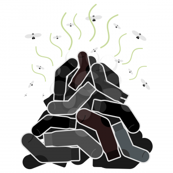 Mount old dirty socks, with flies. Vector illustration
