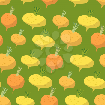 Yellow turnip pattern. Seamless background with turnips. Vector texture