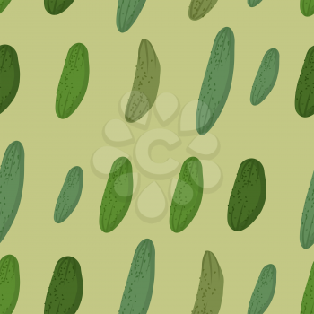 Background of green cucumber. Vector seamless pattern of vegetables. Vector texture
