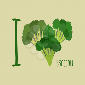 I love Broccoli. Heart of green broccoli. Vector illustration
