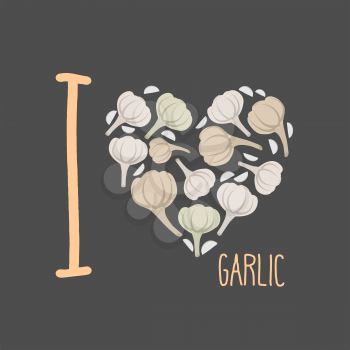 I love garlic. Heart of earthy garlic. Vector illustration
