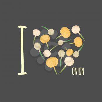 I love onion. Heart of  onion bulbs. Vector illustration
