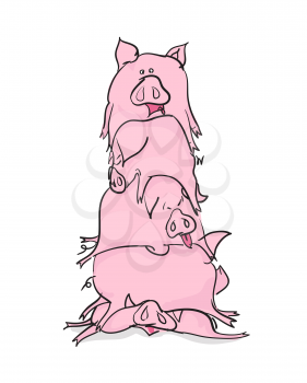 bunch pigs. Animals lie on top of each other. Happy Farm pigs.
Animals in cartoon style. many pigs