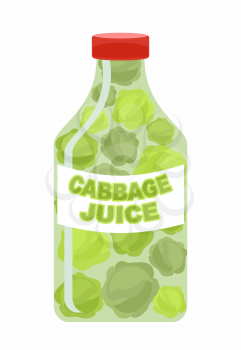 Cabbage juice. Juice from fresh vegetables. Cabbage in a transparent bottle. Vitamin drink for healthy eating. Vector illustration.
