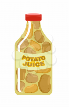 Potato juice. Juice from fresh vegetables. Potatoes in a transparent bottle. Vitamin drink for healthy eating. Vector illustration.
