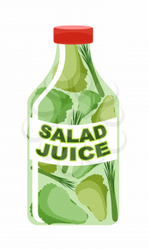 Salad juice. Juice from fresh vegetables. Lettuce in a transparent bottle. Vitamin drink for healthy eating. Vector illustration.
