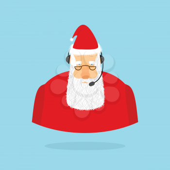 Christmas Call Center. Santa Claus and headset. Santa responds to phone calls. Customer service from back support. New year call center.
