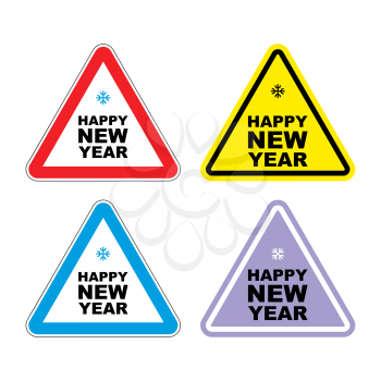 Attention happy new year. Sign warning holiday. Color label for Christmas and new year.
