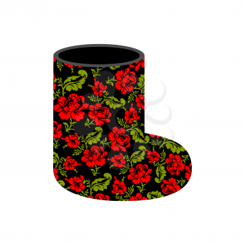 Valenki - Russian traditional winter boots. National shoe from felt. Warm accessory with floral texture khokhloma.