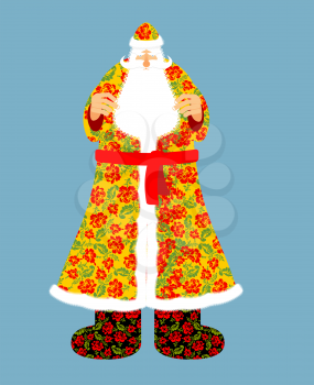 Russian Santa Claus. Grandfather Frost. Cloak in traditional ornament khokhloma. Bearded Santa for new year.
