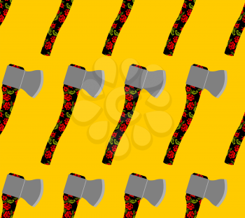 Russian national Axe seamless pattern. Edged weapons with national flower pattern in Russia.
