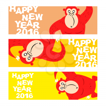 Happy new year. Holiday banner for Web. Symbol of Chinese new year 2016-Red monkey. Funny, cute wild animal monkey.
