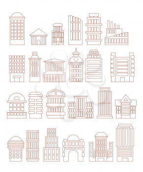 Set  buildings  icons. Public and administrative complexes. Large business centers. Skyscrapers and towers. Urban structure. Urban icons of lines. Elements of the city. Outline government buildings