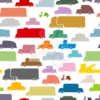 Colorful cars seamless pattern. Lovely texture from ground transportation for childrens fabrics.

