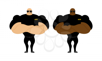 Security Guards nightclub. Two bodybuilder guarding entrance. Powerful people with big biceps.
