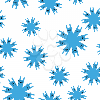 Snowflakes rock hand sign seamless patetrn. Rock and roll winter background.
