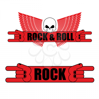 Rock and roll logo. Rock hand sign and wings. Logo for  music festival.
