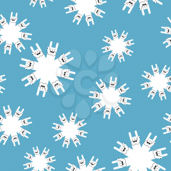 Rock and roll winter seamless pattern. Background Snowflakes from rock hand sign.
