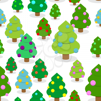 Winter Christmas forest seamless pattern. Christmas tree with colored balls. Christmas ornament tree. 