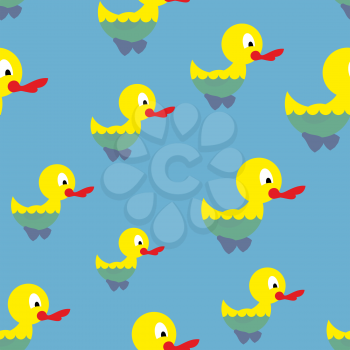 Ducks swim in pond seamless pattern. Waterbird in sea. Background of birds. Ornament for baby tissue.
