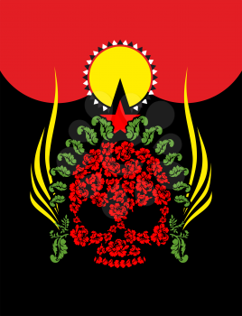 Skull Roses. Flowers and star. Fantastic Totem. Vector illustration