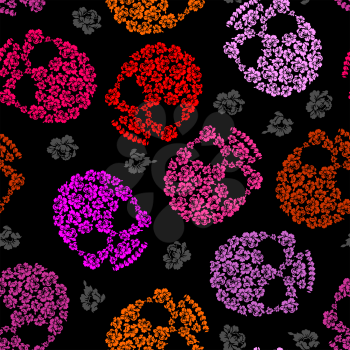 Flower skull Pattern. Scary and cute Vector background
