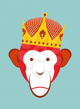 Red Monkey in Imperial Crown. Chimpanzee head is a symbol of Chinese new year. Vector illustration of an animal.
