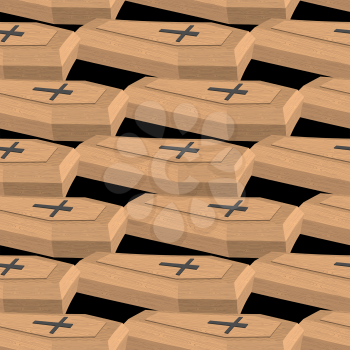 Wooden coffins seamless pattern. Vector background cemetery
