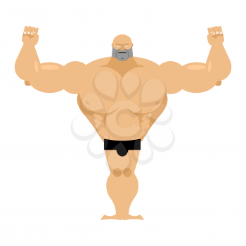 Big strong male athletics. Bodybuilder with huge muscles on a white background. Double biceps pose in front. Vetkor human illustration.