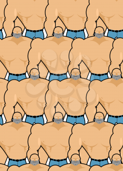 Man seamless pattern. Vector background of angry Fans hooligans. Pumped up torsos. People with big muscles. Fitness models in jeans.