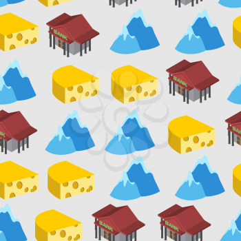 Seamless pattern of Switzerland. Bank and cheese. Vector background
