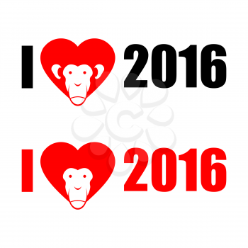 I love year 2016. New year of monkey. Symbol of heart as head monkey. Eastern symbol of new year 2016.
