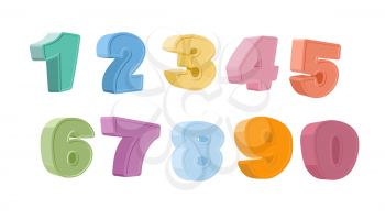 vector Illustration of colorful numbers.  Set of color paper numbers