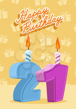 21 year Happy Birthday Card. Vector illustration
