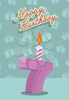 7 year Happy Birthday Card. Vector illustration
