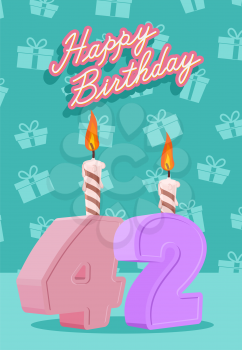 Happy Birthday Vector Design. Announcement and Celebration Message Poster, Flyer Flat Style Age 42
