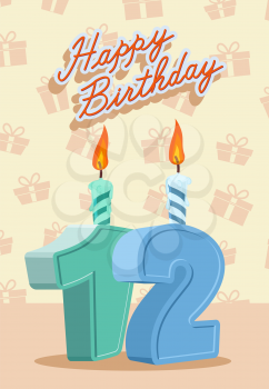 Birthday candle number 12 with flame.  vector illustration