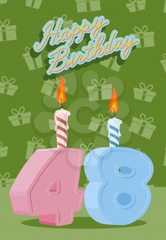 Happy Birthday Vector Design. Announcement and Celebration Message Poster, Flyer Flat Style Age 48