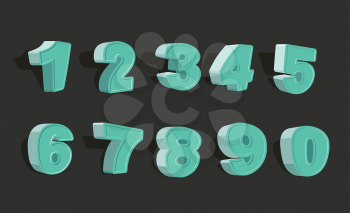 3d cartoon numbers set isolated on black background.