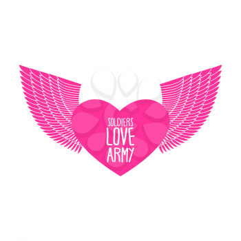 Army soldier of love. Funny military logo emblem. Pink heart with wings. Vector illustration.
