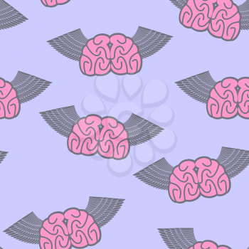 Winged brain seamless pattern. Brain with wings Symbol idea. Brain with Angel Wings on a pupurnom background. Vector Background.
