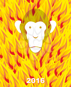 New year 2016. Monkey on flame background. Year of  Fire Monkey on Chinese calendar. Vector illustration.