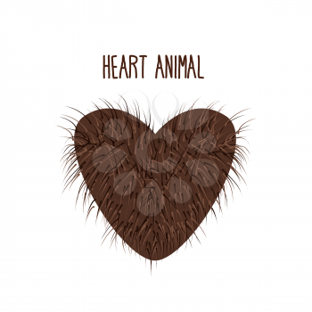 Hairy Heart animal. Sign heart shaggy Brown and fluffy. I love animals. Vector illustration