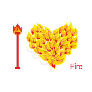 I love fire. Symbol of  heart of  flame. Flaming heart. Vector illustration
