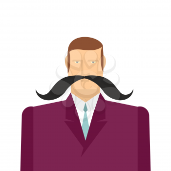 Male big black mustache. Vector illustration of a man in a suit. Gentleman.

