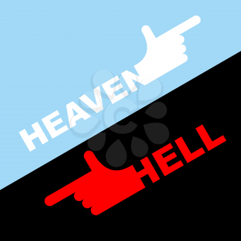 Direction of hell and heaven. Vector illustration. White hand indicates direction of heaven. Red indicates in hell.

